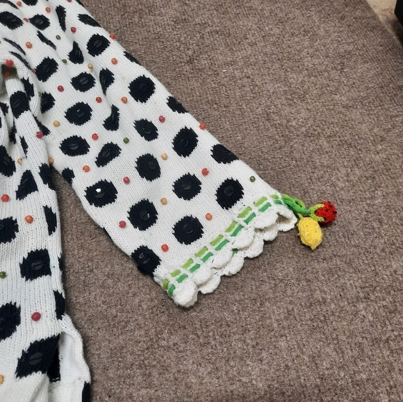 Vintage Sweater Sequin Fruit Teacher Grandmacore Ms Frizzle Vibes Colorful Large - Picture 5 of 7